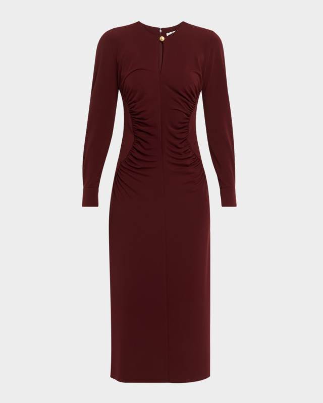 Gabrielle Ruched Long-Sleeve Ankle Dress